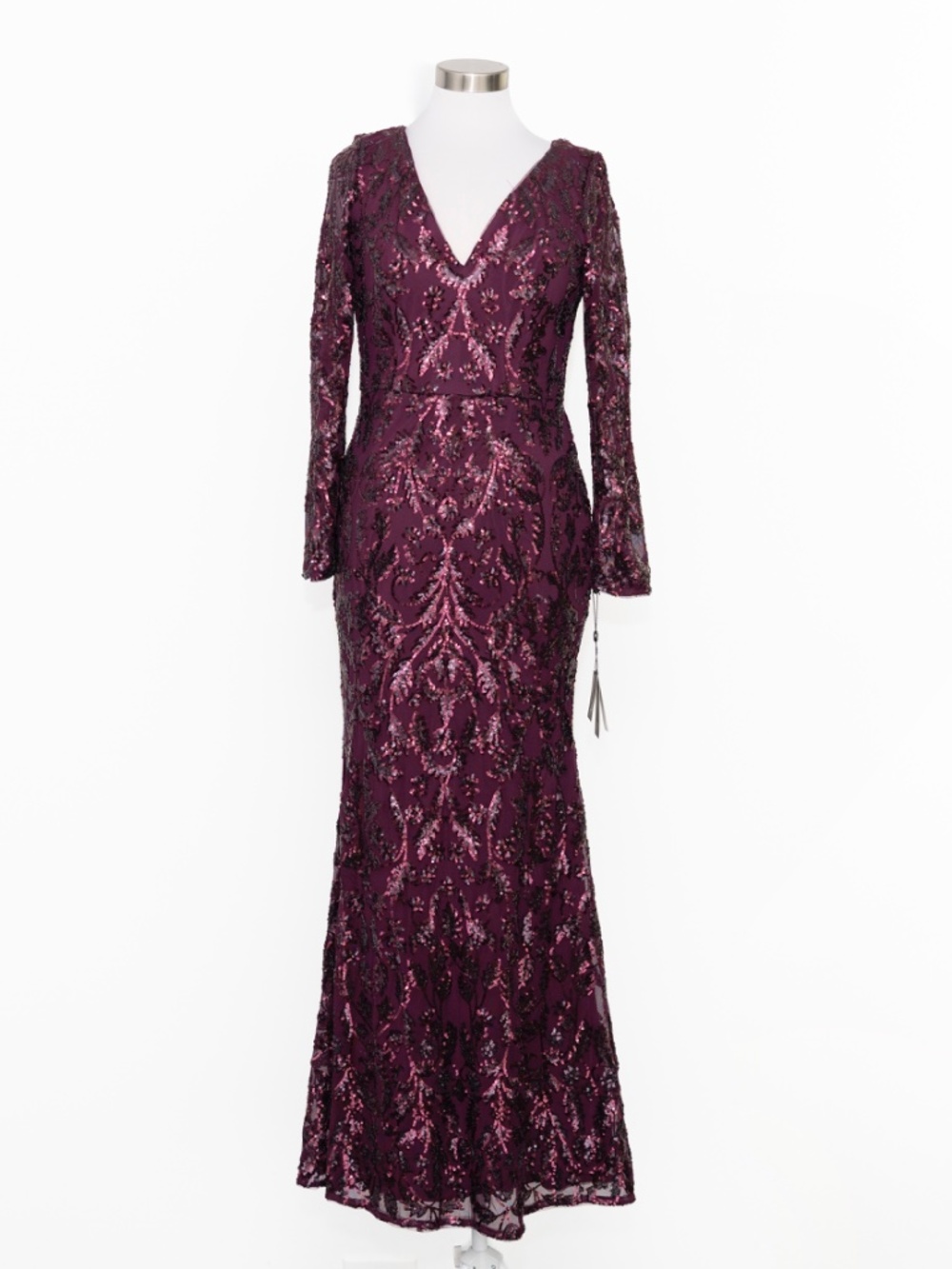 Adrianna Papell - V-Neck Long Sleeve Sequin Mermaid Gown